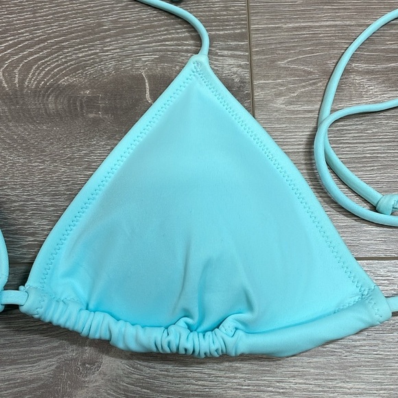 Victoria’s Secret Triangle Top PINK Ruched Ruffle Side Tie Bottom Leopard Blue M - Picture 10 of 15